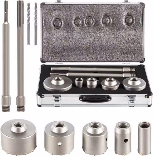 VEVOR Kit Sega a Tazza per Cemento, 30/40/65/80/100 mm Kit Frese a Tazza Set Punte per Trapano SDS Plus o SDS Max con Codolo da 300 mm per Mattoni, Calcestruzzo, Muro di Pietra, Muratura, Piastrelle
