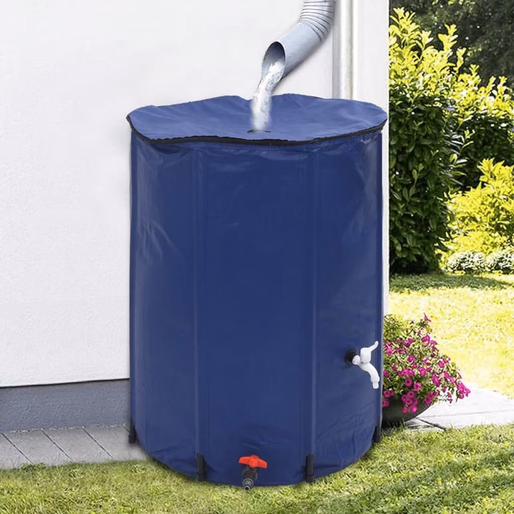 Serbatoio per acqua vidaXL in PVC blu con rubinetto pieghevole e filtro da 750 l