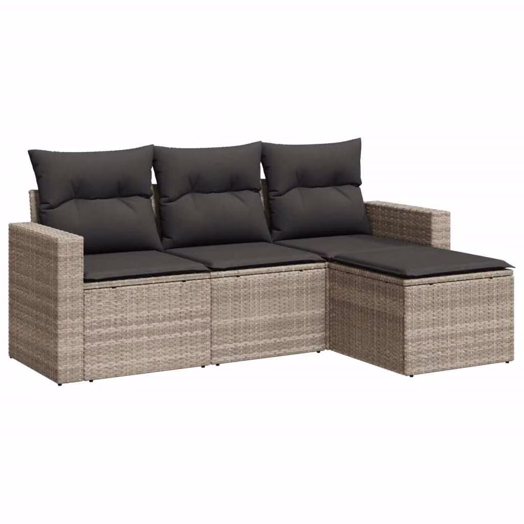 Set Divano da Giardino 4pz con Cuscini Grigio Chiaro Polyrattan