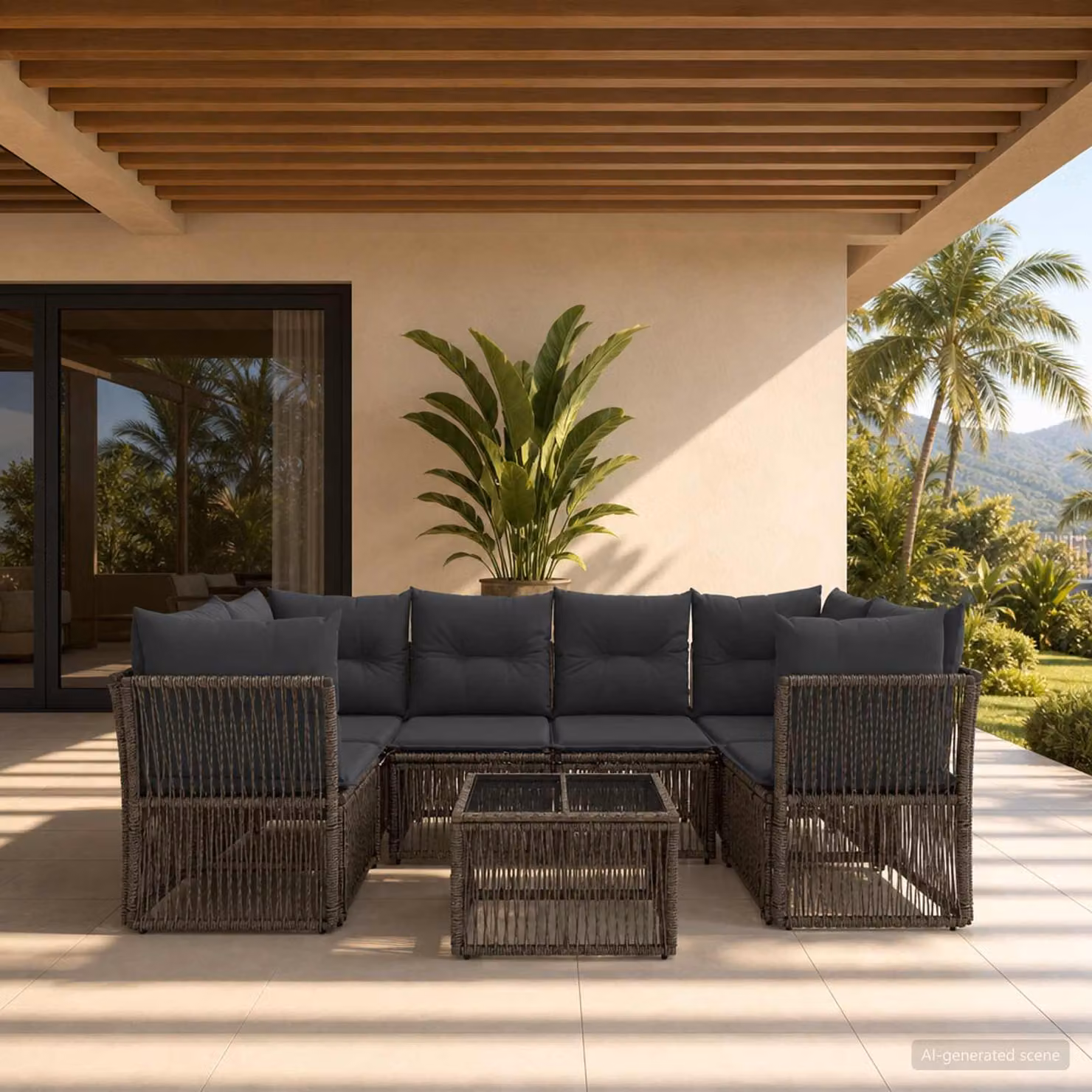 Set Divano da Giardino vidaXL 7 pz Grigio con Cuscini e Tavolino in Polyrattan e Acciaio