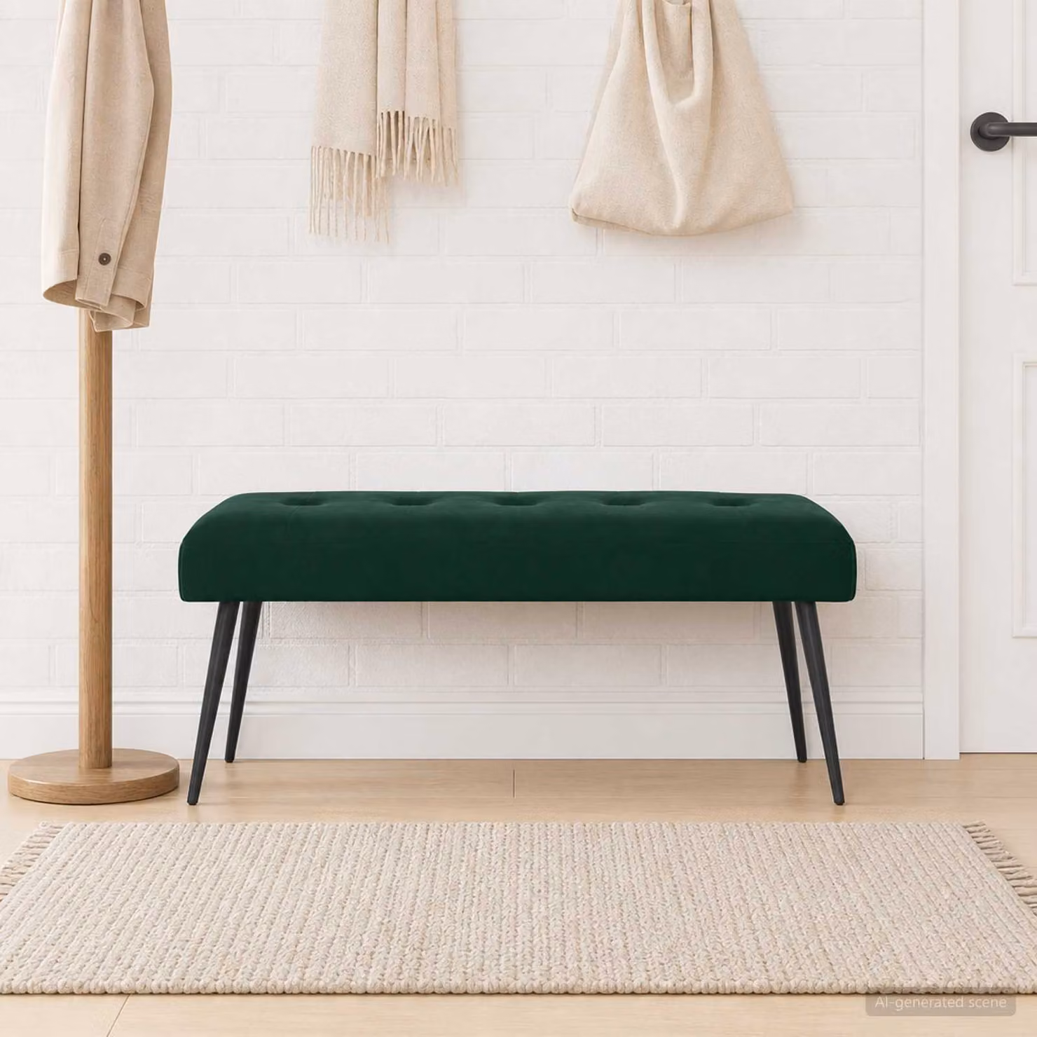 Panchina moderna vidaXL in velluto verde con bottoni imbottiti L: 110 cm, P: 40 cm, H: 46 cm