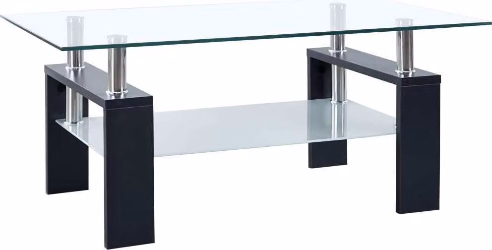 The Living Store Tavolino nero trasparente 95x55x40 cm in vetro temperato