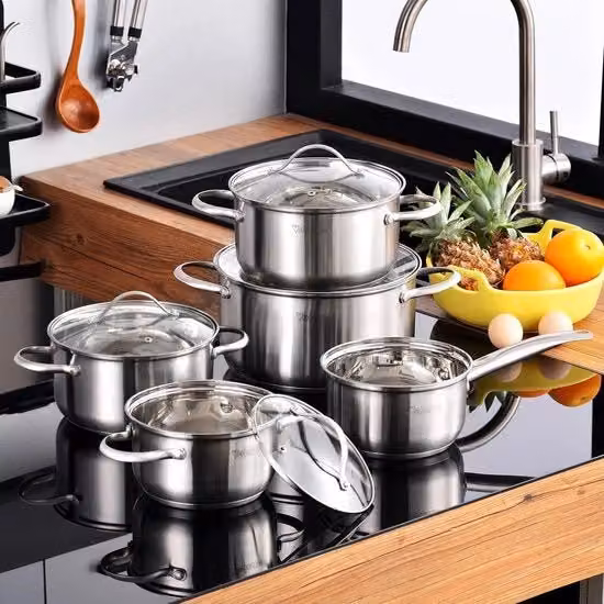 Set di pentole in acciaio inossidabile - Induzione - 5 pezzi - con coperchio in vetro - pentole da cucina
