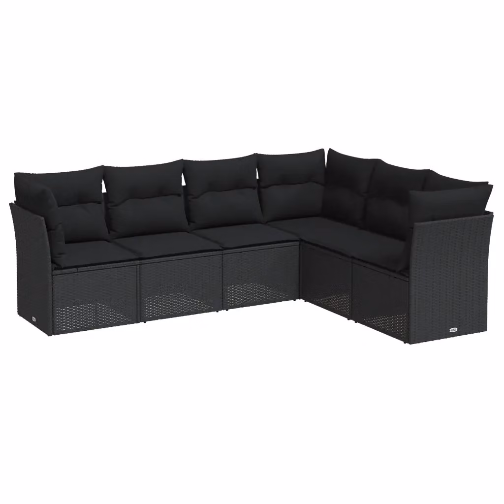 Set Divano da Giardino a L vidaXL 6 pz con Cuscini Neri in Polyrattan e Acciaio – 2