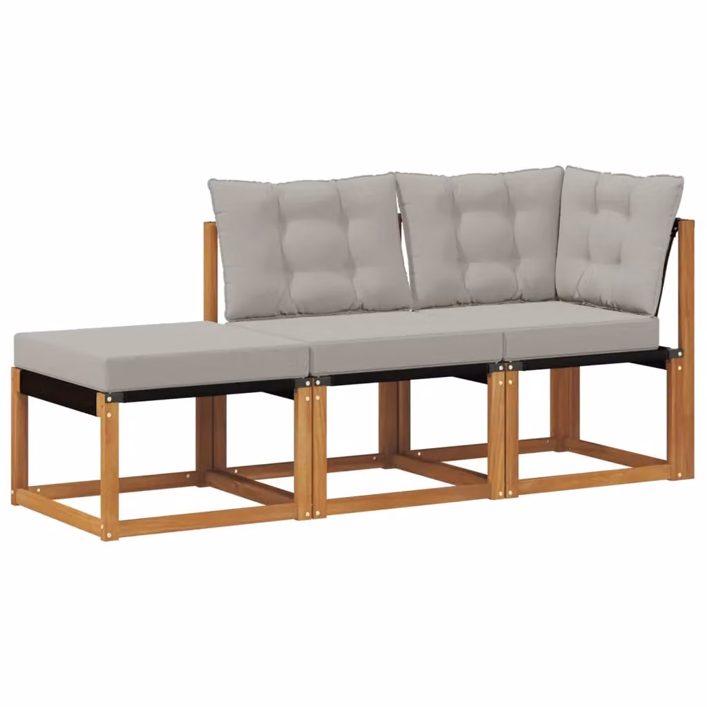 Divano da giardino modulare componibile a L con pouf DESIGN IN in legno di acacia e tessuto grigio – 2