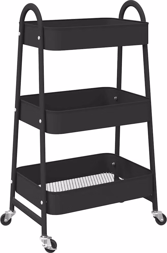 Carrello Portaoggetti a 3 Ripiani Nero 42x41,5x77 cm in Acciaio