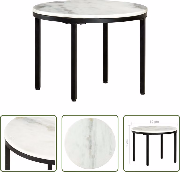 The Living Store Tavolino da salotto Bianco e Nero Ø50 cm Marmo vero