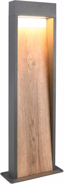 Lampione da giardino LED SALMON di Trio Leuchten, design moderno in legno e metallo, colore nero e legno, Altezza: 60 cm, IP44