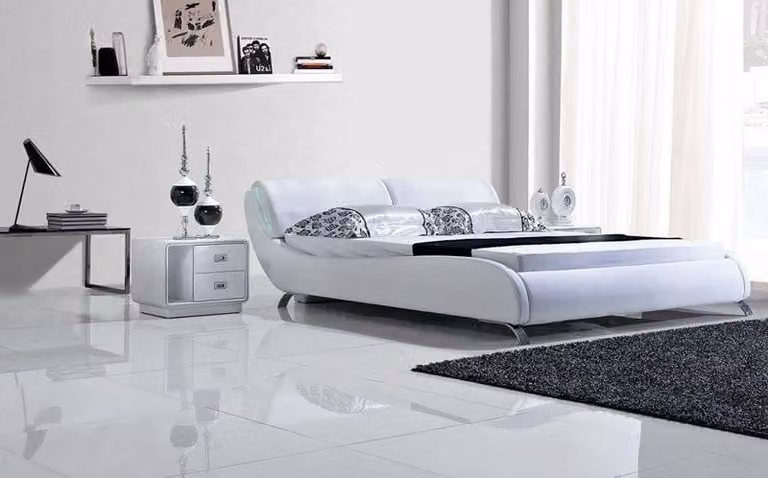 Designer Bett Betten Ehebett Doppelbett Polsterbett Schlafzimmer Lederbett