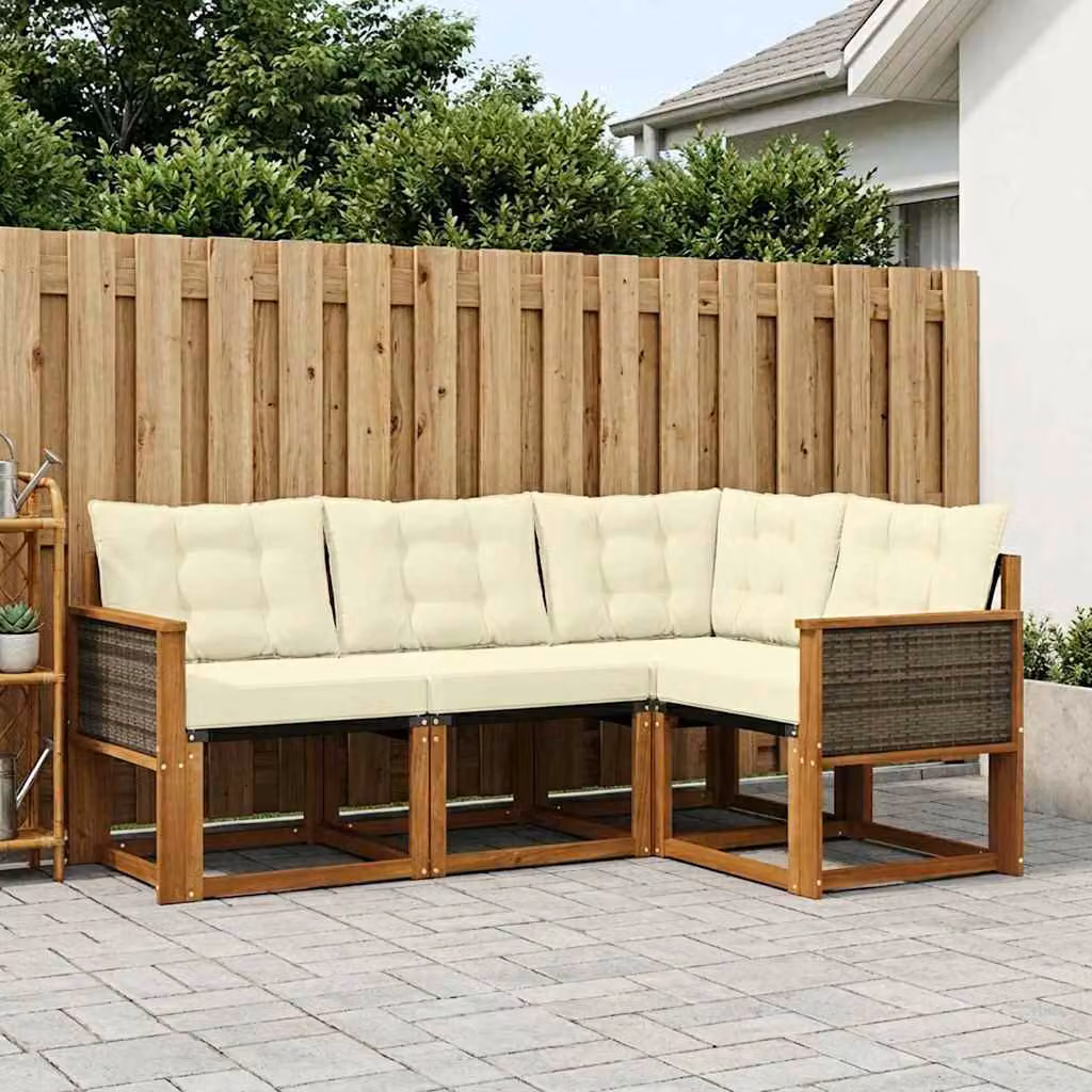 Set di divani da esterno vidaXL 4 pezzi in legno di acacia con cuscini, colore naturale e crema