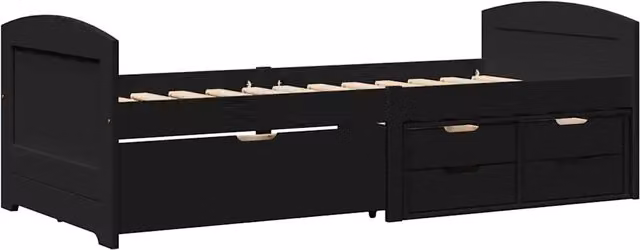 Letto singolo | Letto per adulti | Dormeuse con 5 Cassetti senza Materasso Nero 90x200 cm IRUN