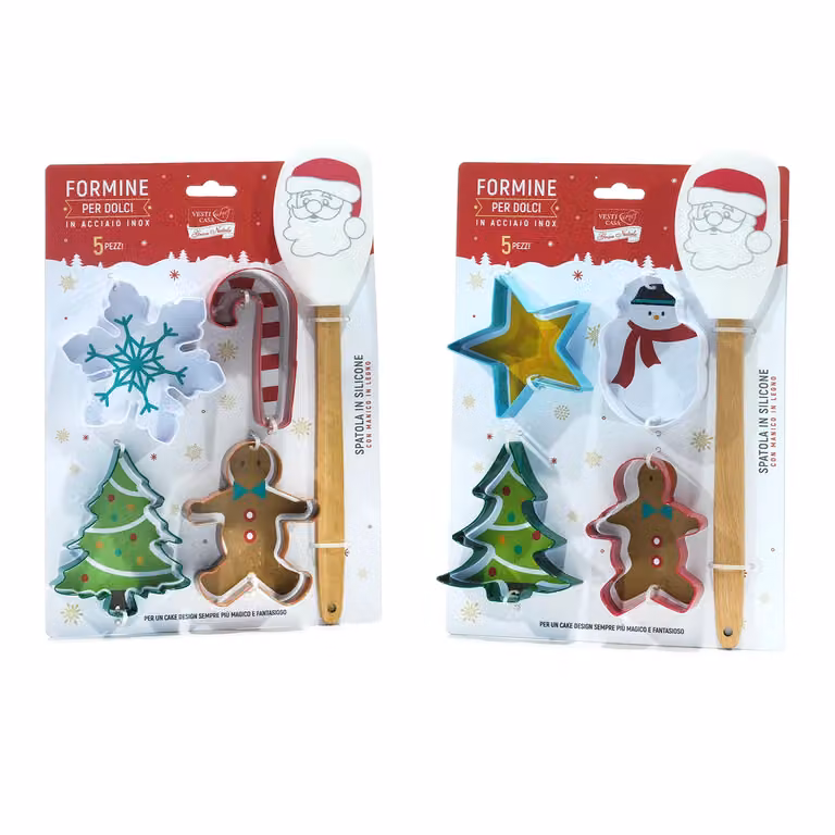Vestiamo Casa Set di 6 Formine Natalizie per Dolci con Spatola Multicolore in Acciaio Inox e Silicone