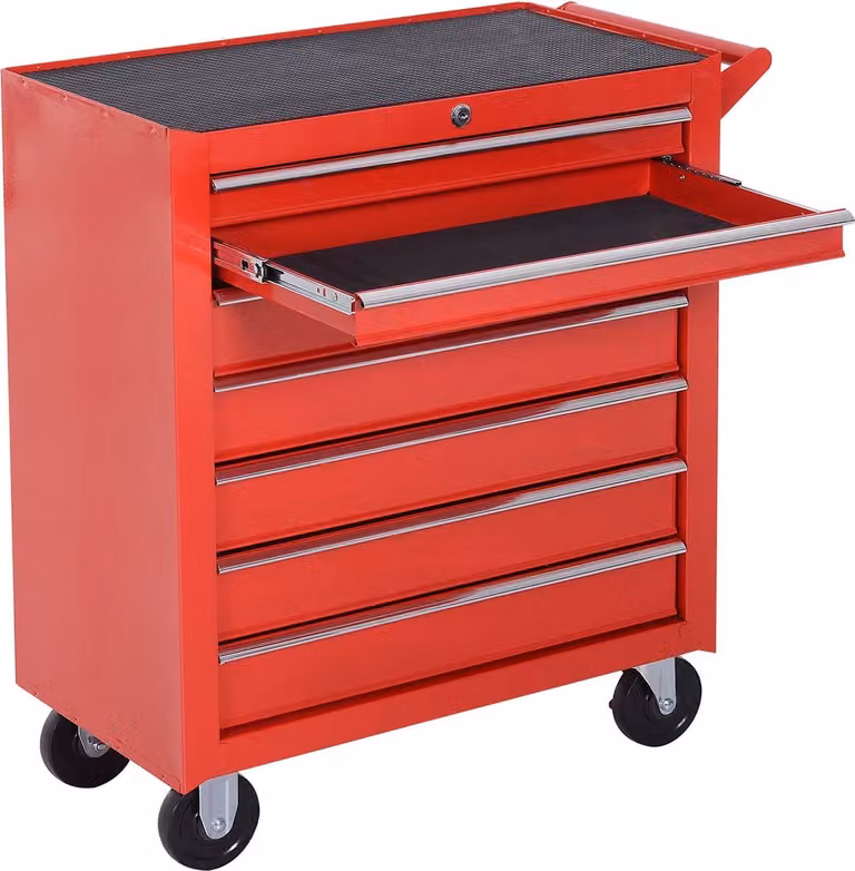 Carrello portautensili da officina con ruote, 7 cassetti con serratura