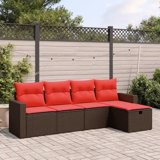 Set Divani da Giardino 5 pz con Cuscini Marrone in Polyrattan 3263470