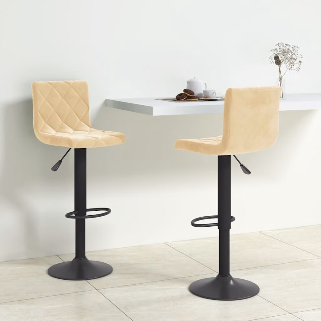 Set di 2 sedie da bar vidaXL in velluto beige con base girevole 360 gradi