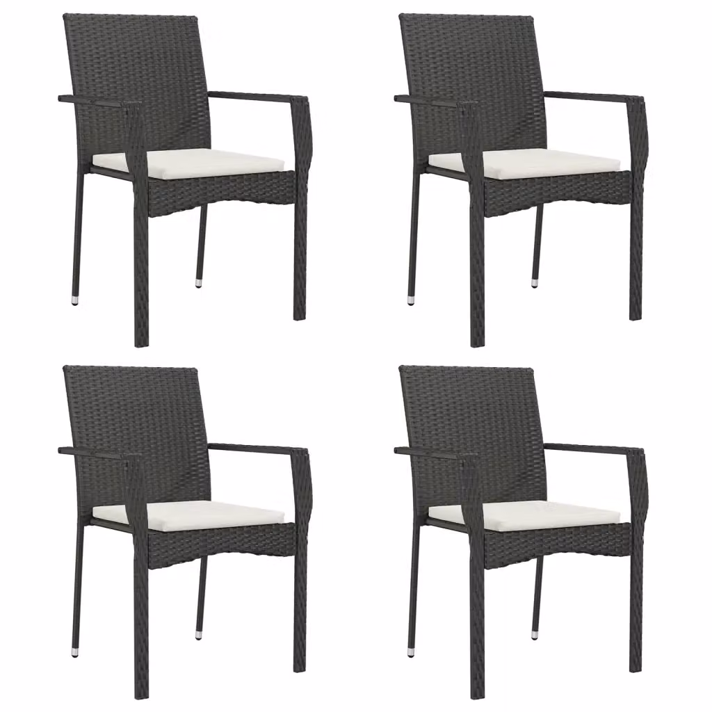 Set di 4 sedie da giardino con cuscini vidaXL in polyrattan nero con braccioli – 2