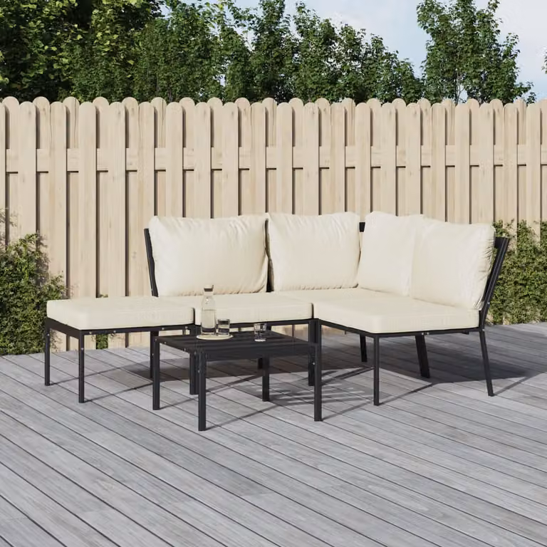 Set Salotto da Giardino vidaXL 5 Pezzi Moderno con Cuscini Sabbia e Acciaio Verniciato a Polvere