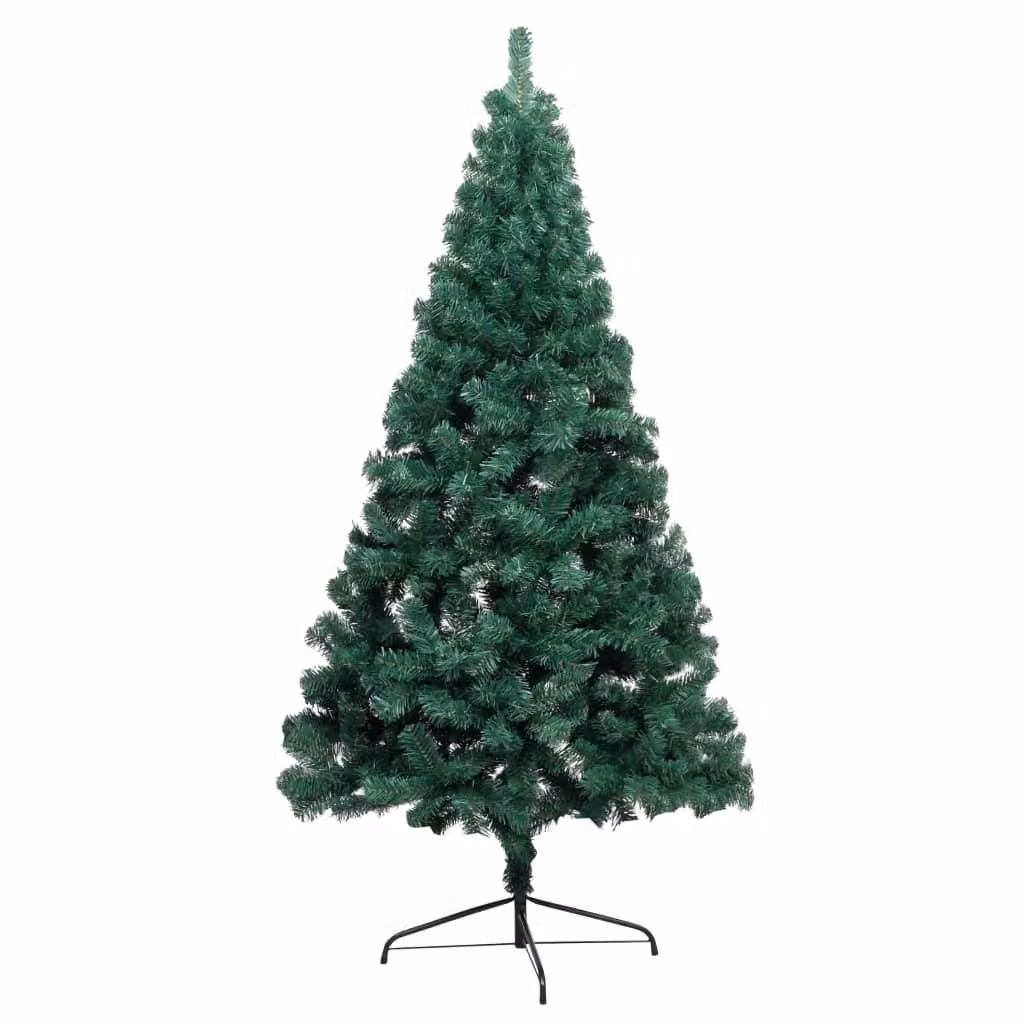 Albero di Natale a Metà Preilluminato con Palline Verde 210 cm