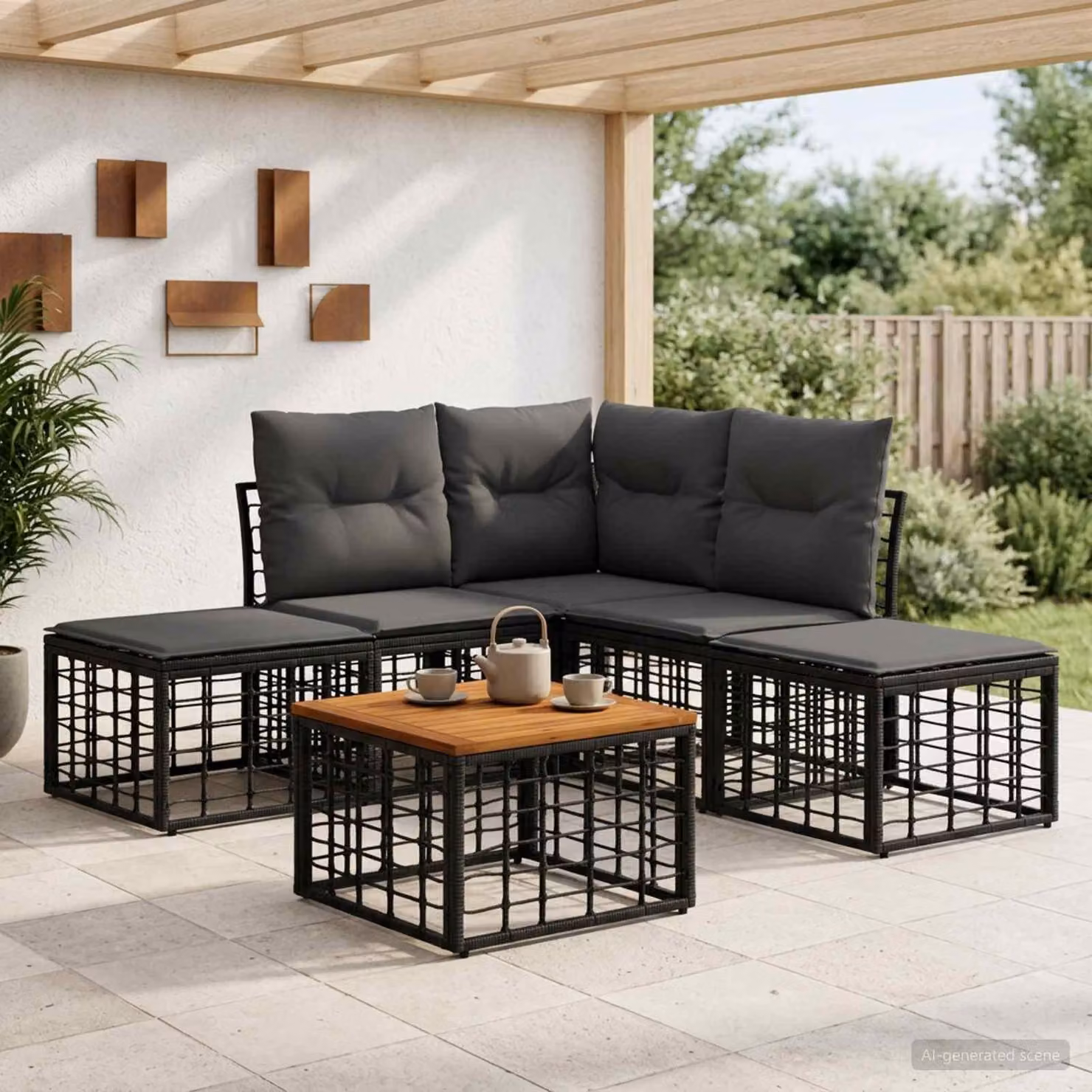 Maison Exclusive - Set da esterno per divano, 6 pezzi, colore nero e grigio scuro, realizzato in poliestere