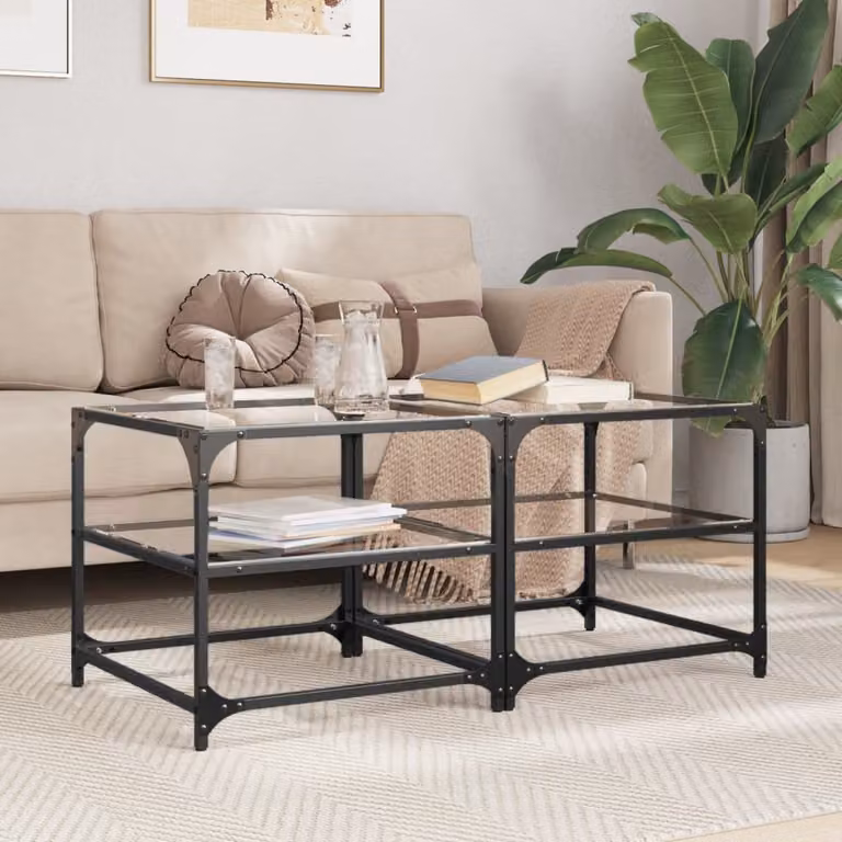 Tavolino da salotto vidaXL con piano in vetro trasparente e struttura nera L/P/H: 50 x 50 x 45 cm