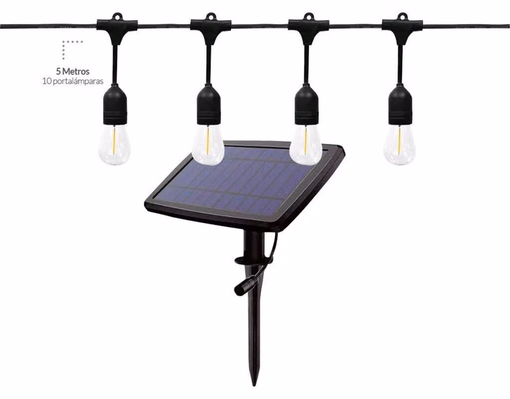 Catena luminosa solare, 5 metri, 10 luci, grado di protezione IP65, per uso esterno