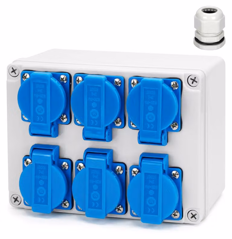 Distributore di corrente, modello da parete, 16 A, 6 x 230 V, grado di protezione IP65