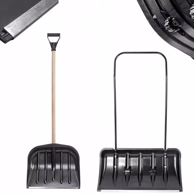 Set pala da neve KADAX con ruote e manico in legno