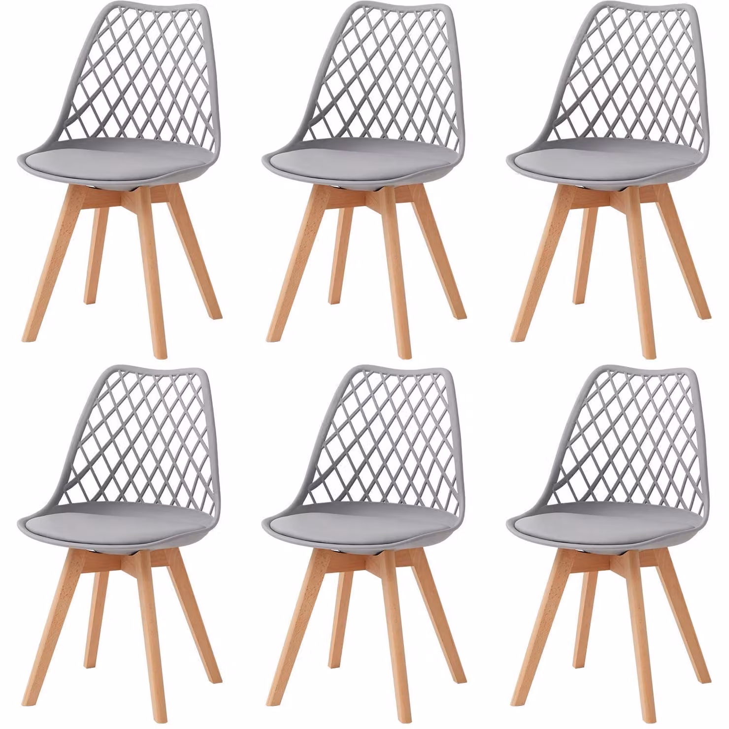 Sedie da pranzo e da cucina - Set da 6 - Design moderno, seduta imbottita in ecopelle, struttura in plastica, senza braccioli, dimensioni 82x55x48 cm - Grigio chiaro