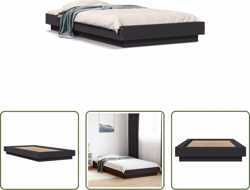 The Living Store Struttura letto nera 90x190 cm in materiale ligneo