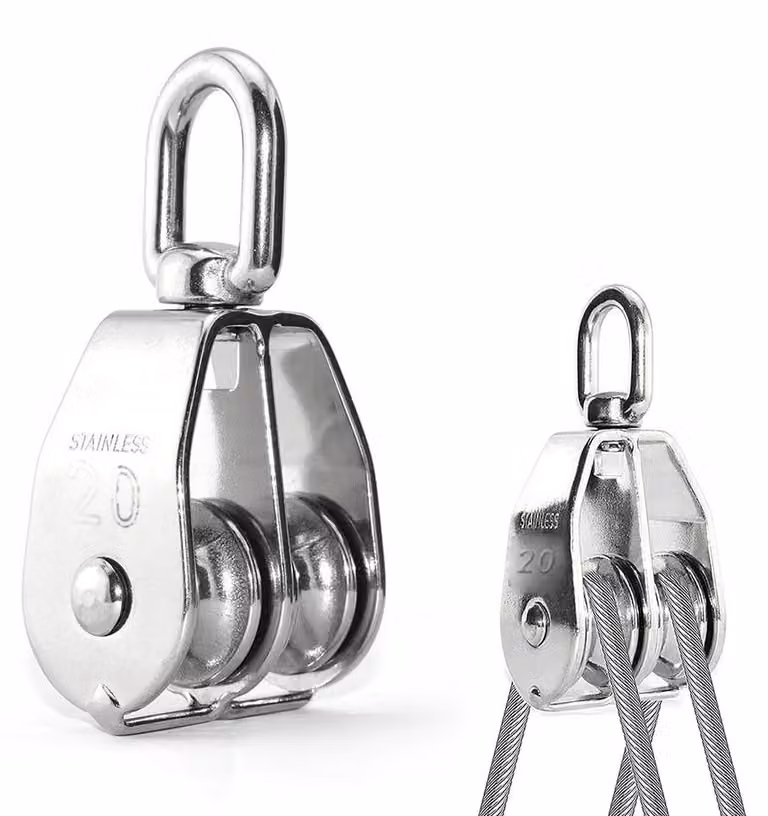 Doppio rullo in acciaio inossidabile, modello M20, capacità di 75 kg, rotazione a 360°, adatto per cavi fino a 8 mm