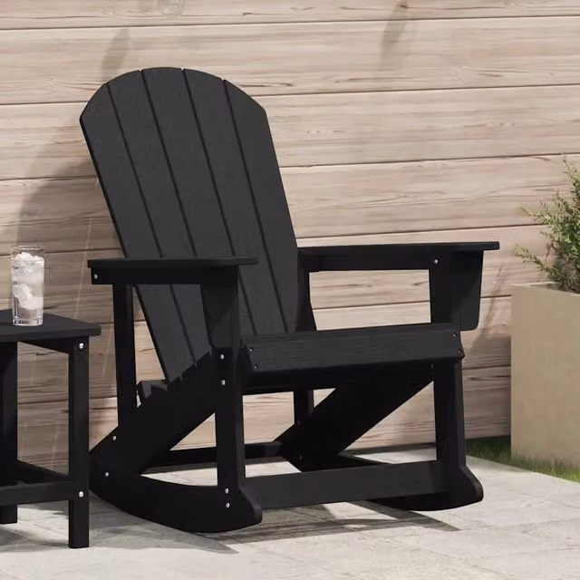 Poltrona a dondolo-Sedia a dondolo Adirondack Nero HDPE