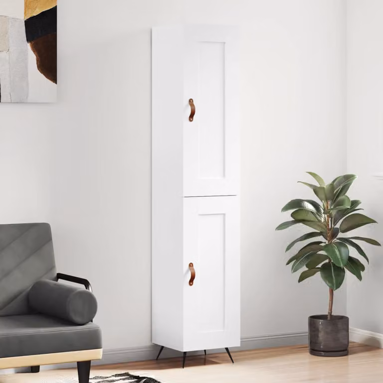 vidaXL Credenza Moderna in Legno Bianco Lucido con Ante a Battente L/P/H: 34,5 x 34 x 180 cm
