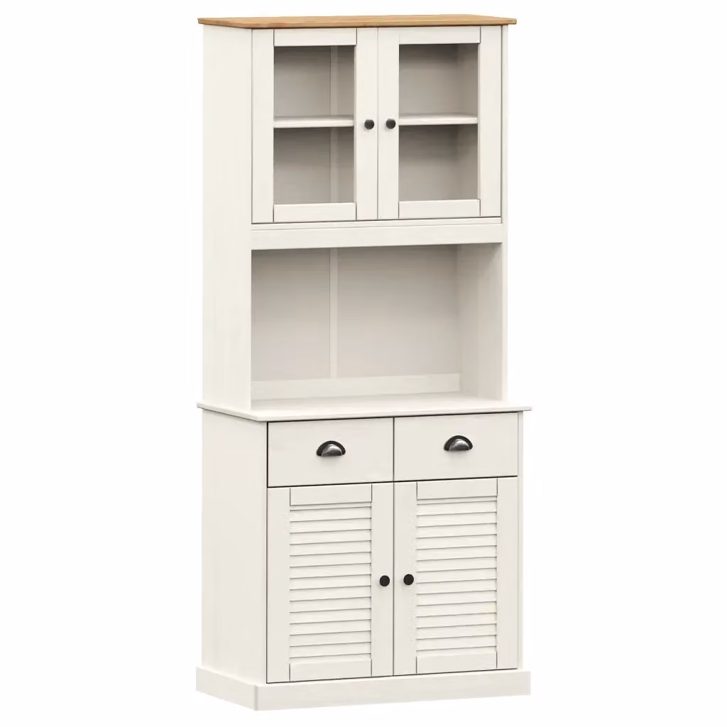 Mobile a parete vidaXL in legno di pino rustico bianco con ante in vetro e ripiani, L: 78 cm, P: 40 cm, H: 175 cm – 2