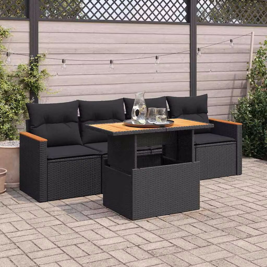 Maison Exclusive - Set Divani da Giardino 5 pz con Cuscini Nero Polyrattan Acacia