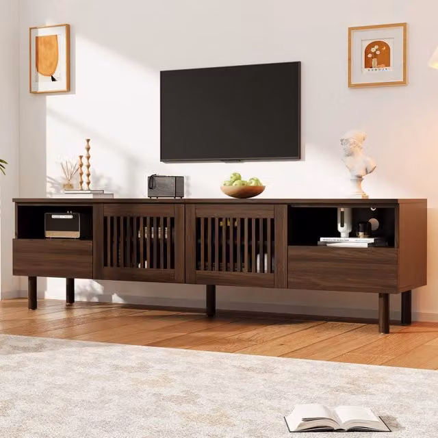 Mobile TV 180x40x51 cm in MDF color noce con 2 ante a griglia e 2 cassetti