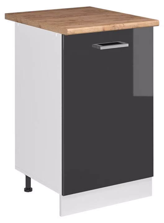 Mobiletto base cucina Vicco R-Line Antracite lucido/Bianco 50 cm piano di lavoro Rovere dorato, Model 70061