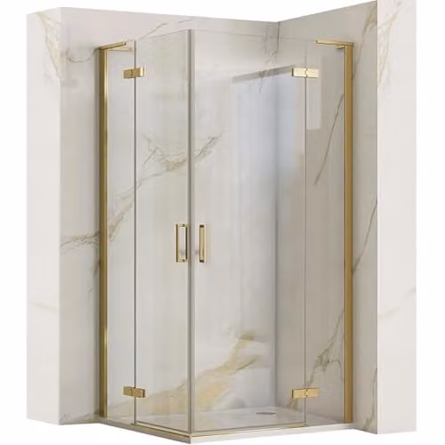 Rea - Box Doccia Hugo Double Gold Brush 90X90X200,5 cm Vetro Di Sicurezza Temperato Trasparente 6mm (Oro) Senza Piatto Doccia