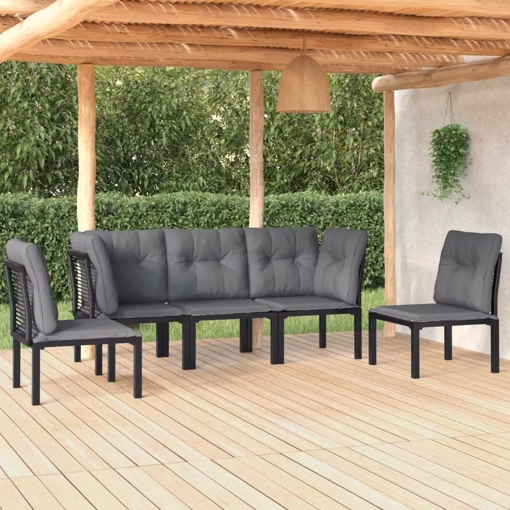Maison Exclusive - Set Salotto da Giardino 5 pz Nero e Grigio in Polyrattan