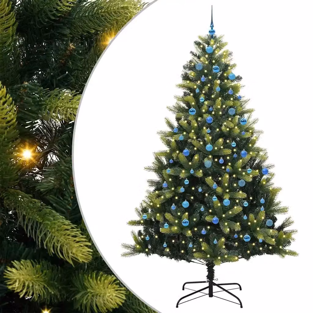 Albero di Natale Artificiale a Cerniera vidaXL Verde con 300 LED Bianco Caldo in PVC – 2