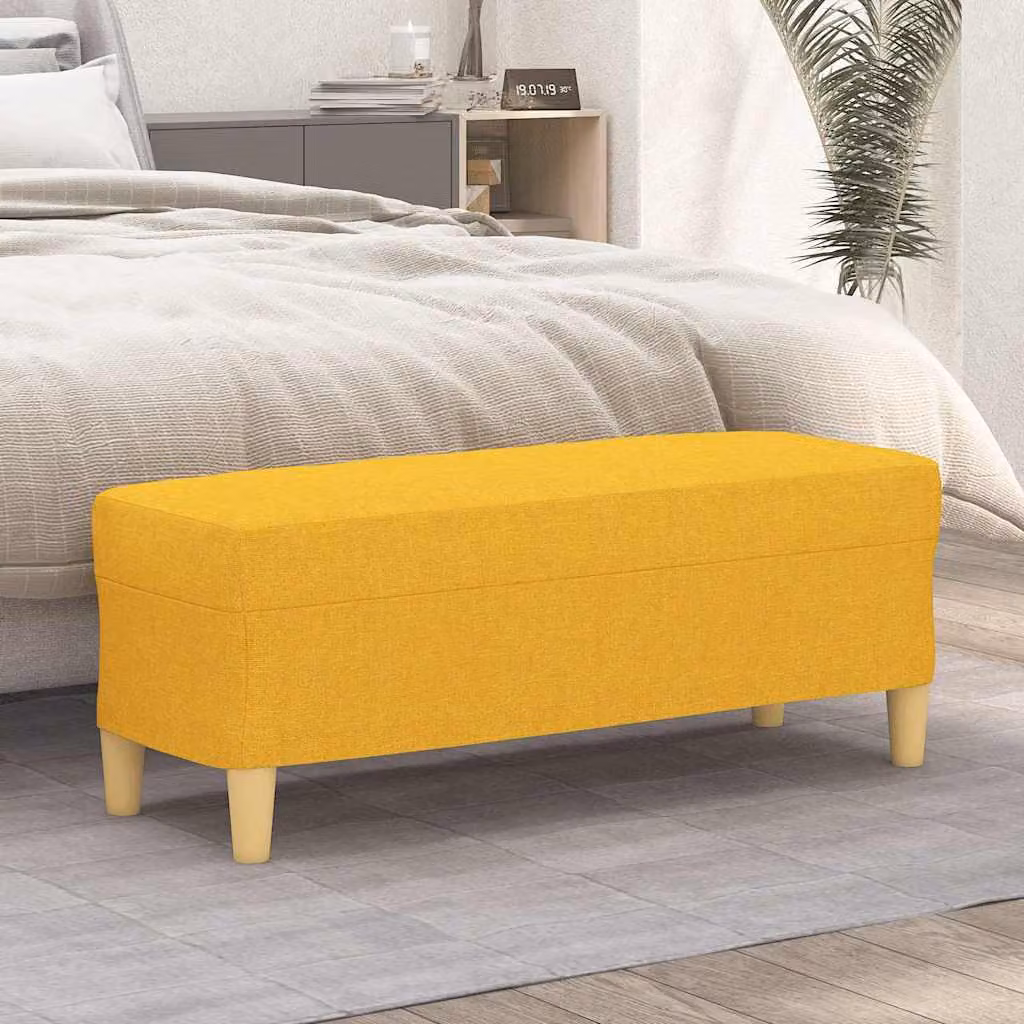 Panca vidaXL in tessuto giallo chiaro con struttura in legno per soggiorno o camera da letto L 100 cm x P 35 cm x H 41 cm