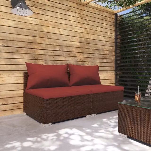 Set di divani da giardino da 2 posti vidaXL in rattan marrone con cuscini imbottiti e coperture rimovibili