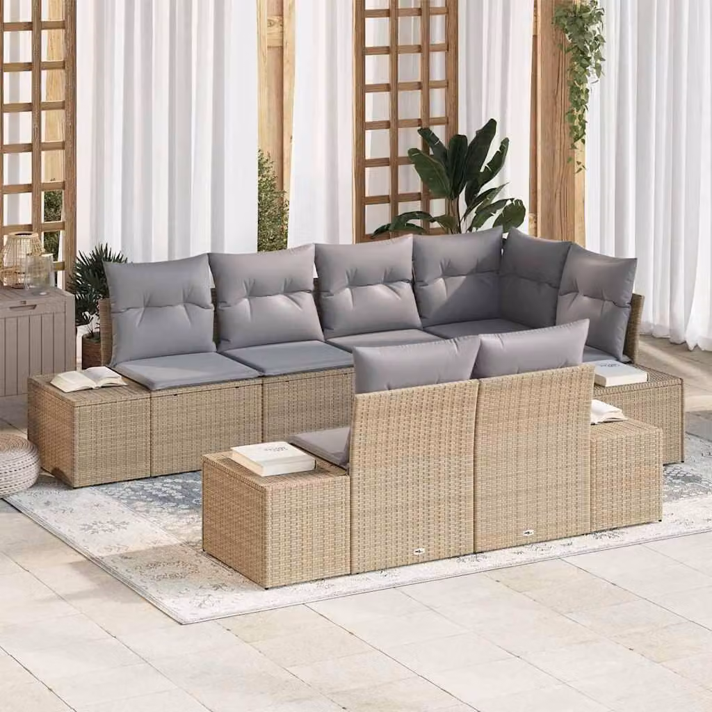 Maison Exclusive - Set da giardino composto da 7 pezzi. Divano e poltrone in rattan sintetico, color beige e grigio