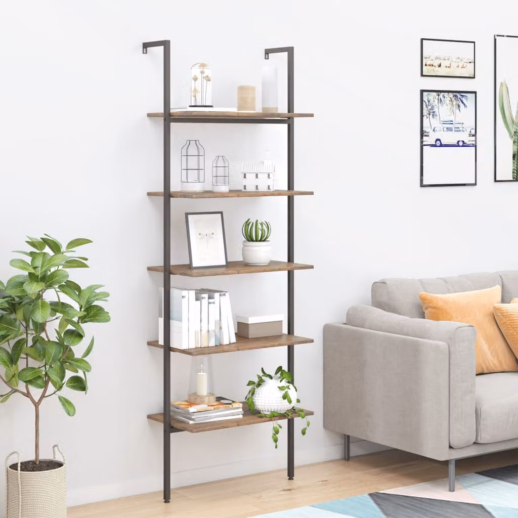 Scaffale Pendente vidaXL a 5 Livelli in Stile Industrial, Marrone Scuro e Nero, L: 64 cm, P: 35 cm, H: 185 cm