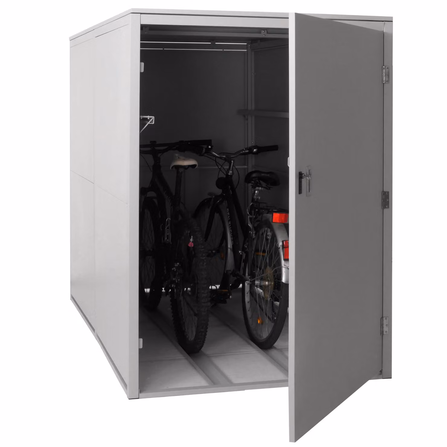 garage per 2 biciclette HWC-L56c, capannone per biciclette con deposito, in metallo con serratura 160x113x209cm ~ grigio chiaro