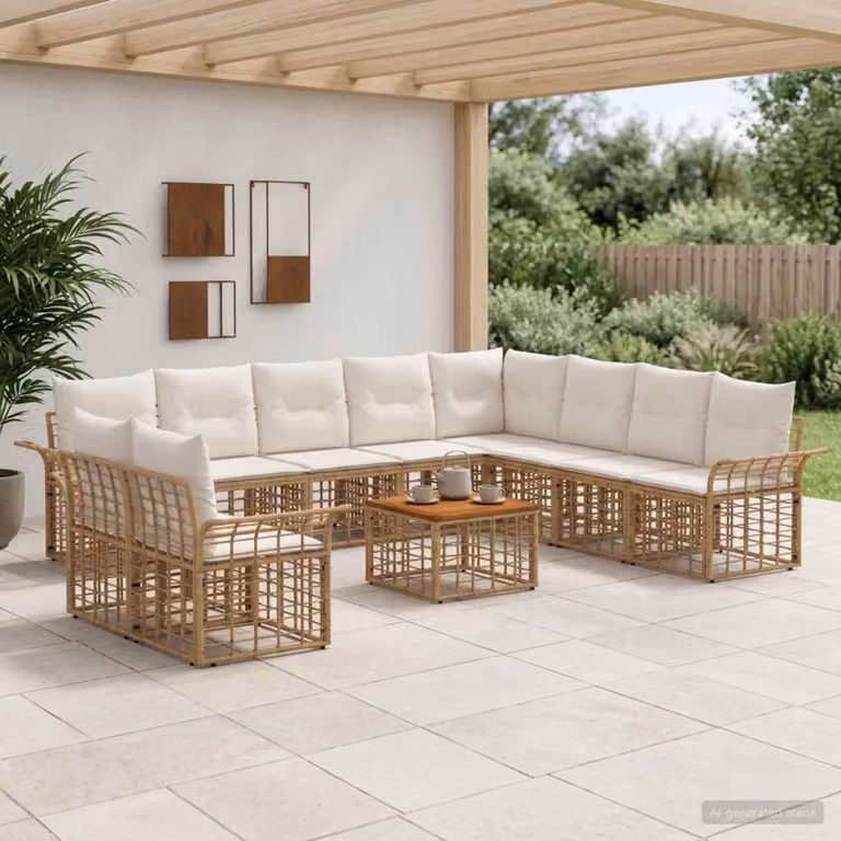 Maison Exclusive - Set da esterno per divano, 11 pezzi, 10 posti, colori: naturale e crema