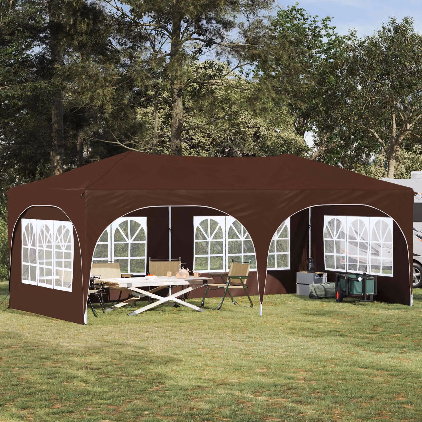 vidaXL Tenda per feste a pop-up Marrone L: 575 cm, P: 288 cm, H: 245 cm