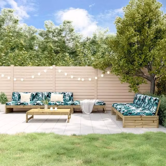 Set da giardino vidaXL in legno di pino con cuscini e tavolino, 6 pezzi, verde floreale – 1