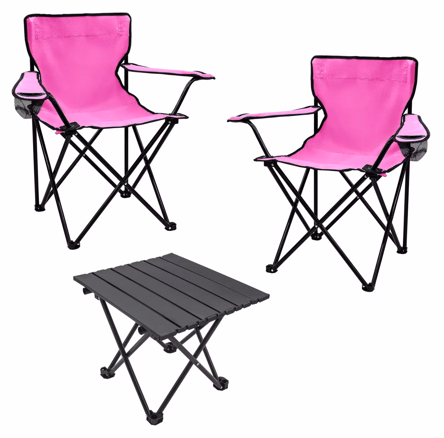Set da campeggio da 3 pezzi con tavolo pieghevole in alluminio e borsa per il trasporto - rosa - Set da giardino con 2 sedie da campeggio (portante fino a 100 kg)