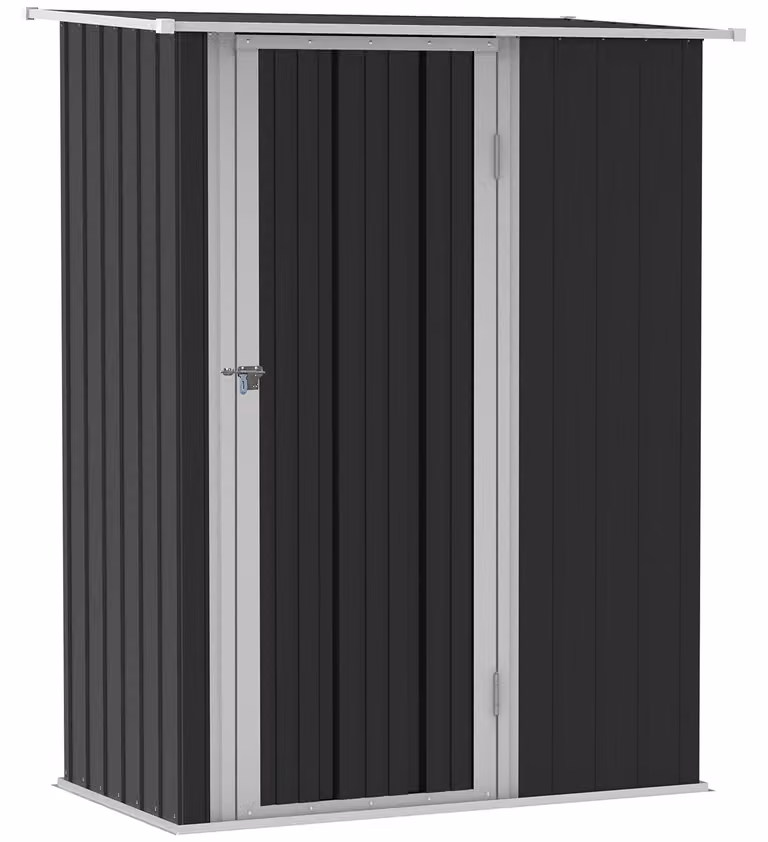 Moonbite, capanno per attrezzi, dimensioni 142 x 84 x 189 cm, con porta e serratura, pareti in acciaio ondulato, tetto inclinato, rivestimento resistente agli agenti atmosferici, acciaio, colore grigio scuro