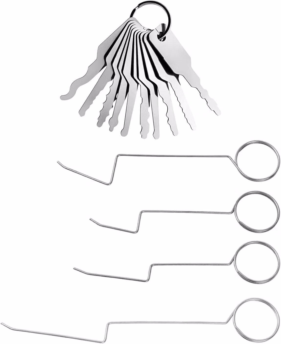 Set di strumenti per l'apertura di serrature, composto da 4 pezzi, con 10 chiavi, di lunghezza da 9 a 13,5 cm, ideale per riparazioni domestiche